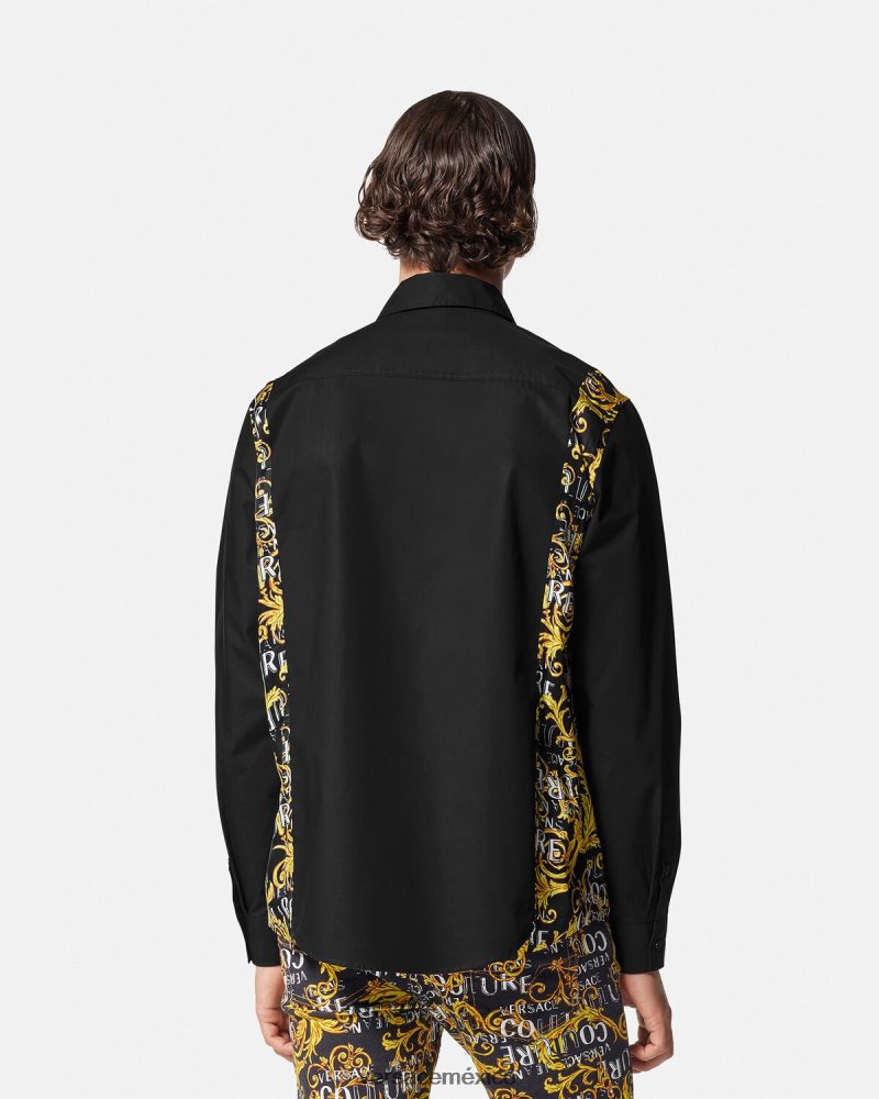 Versace camisa de alta costura con logo negro ropa hombres 84626J2397