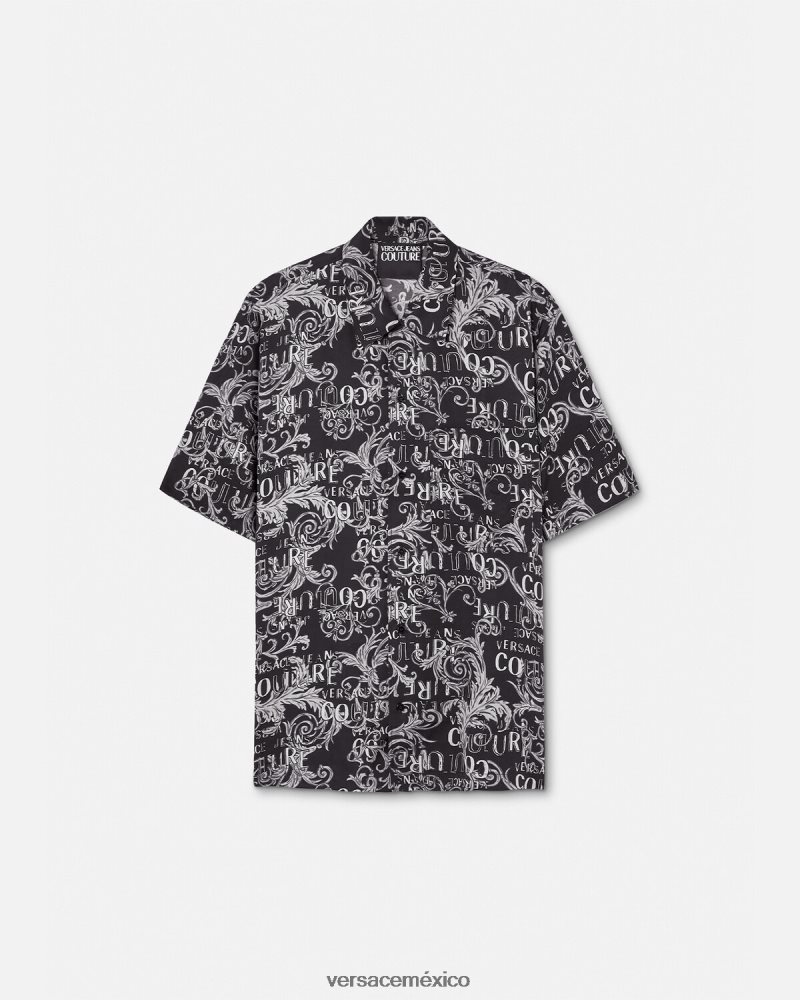 Versace camisa de alta costura con logo negro y estampado ropa hombres 84626J2398