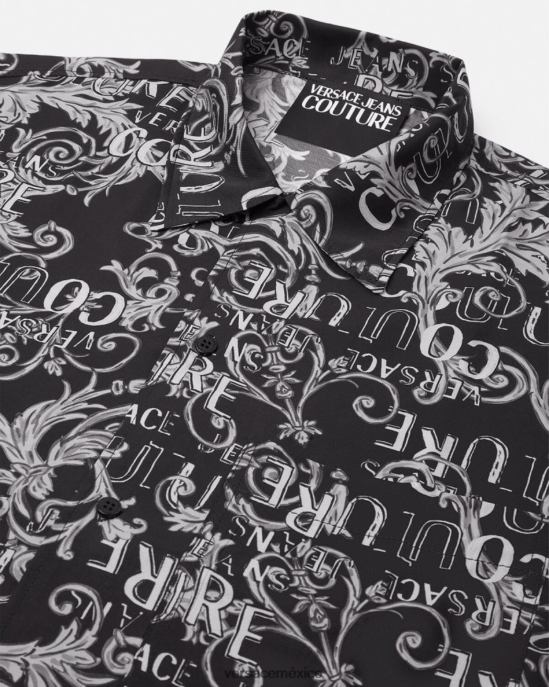 Versace camisa de alta costura con logo negro y estampado ropa hombres 84626J2398