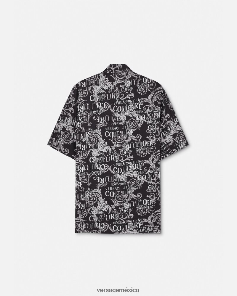 Versace camisa de alta costura con logo negro y estampado ropa hombres 84626J2398