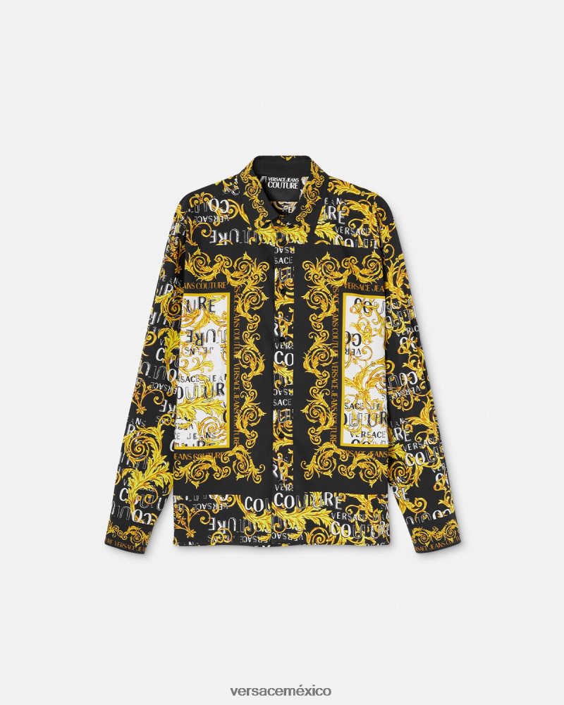 Versace camisa de alta costura con logo oro negro ropa hombres 84626J2393