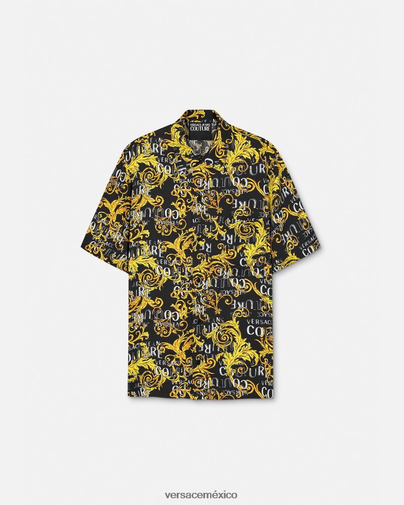 Versace camisa de alta costura con logo oro negro ropa hombres 84626J2394