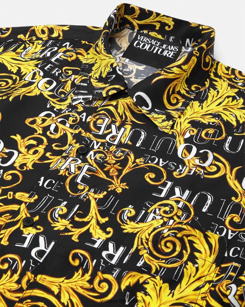 Versace camisa de alta costura con logo oro negro ropa hombres 84626J2394