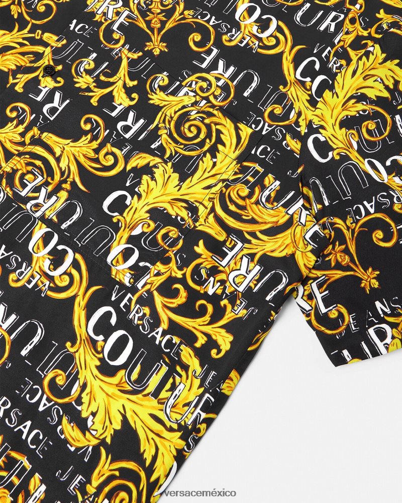Versace camisa de alta costura con logo oro negro ropa hombres 84626J2394