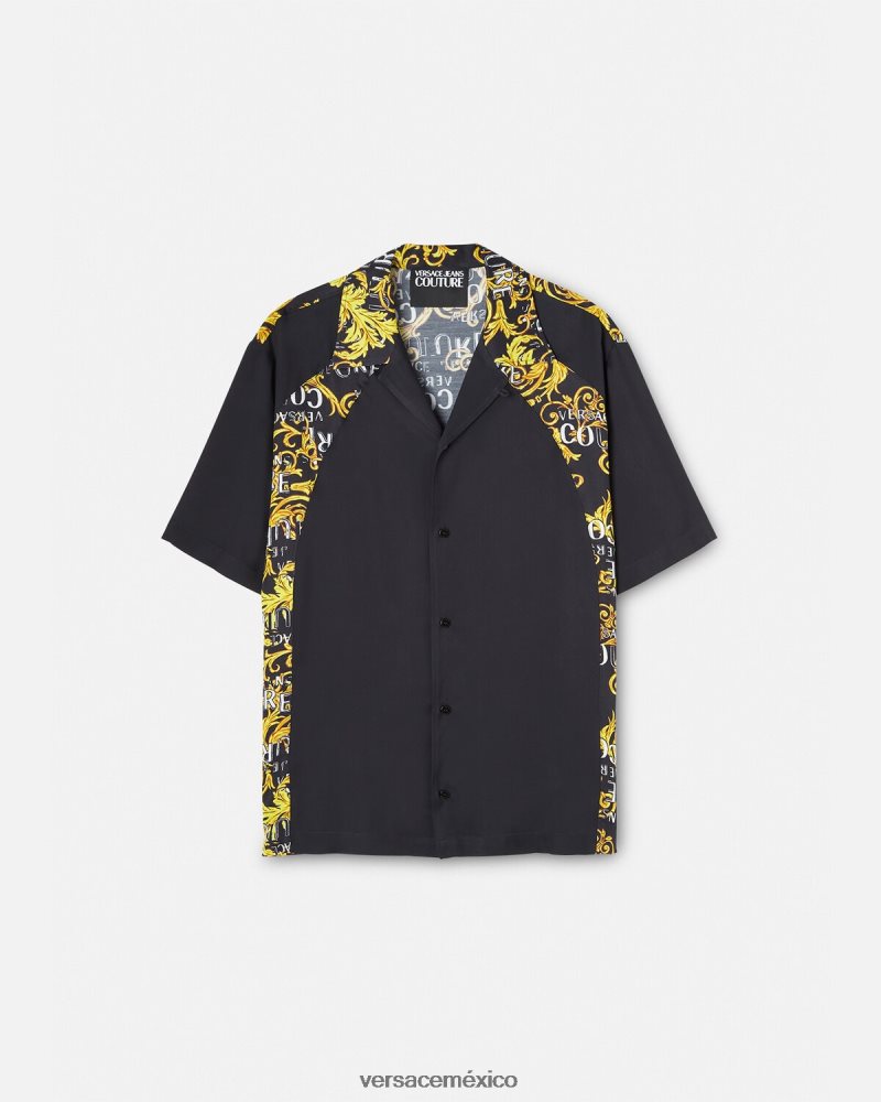 Versace camisa de alta costura con logo oro negro ropa hombres 84626J2395