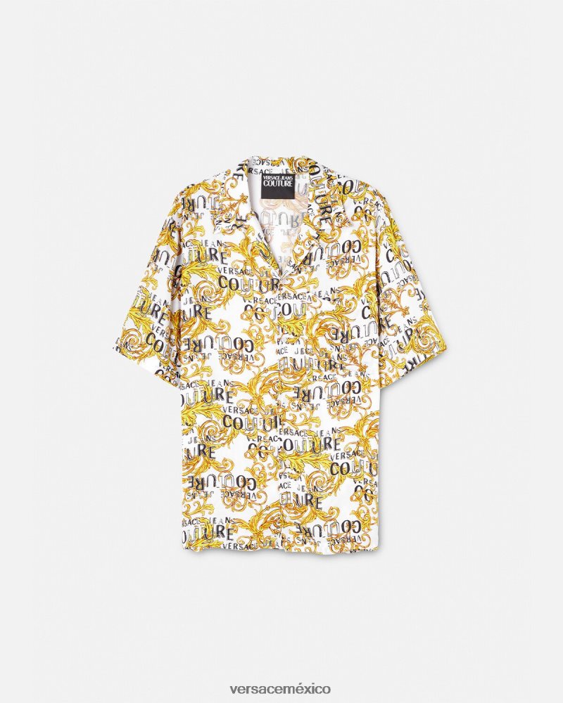 Versace camisa de alta costura con logo oro y blanco ropa hombres 84626J2396