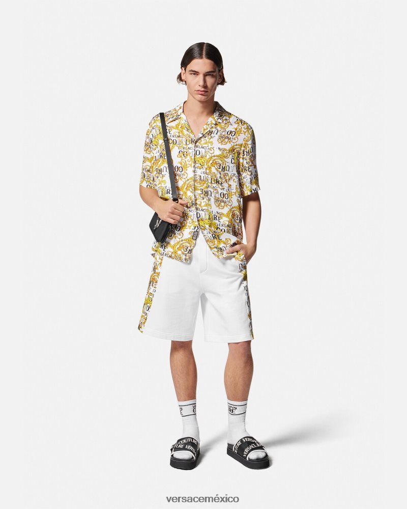 Versace camisa de alta costura con logo oro y blanco ropa hombres 84626J2396