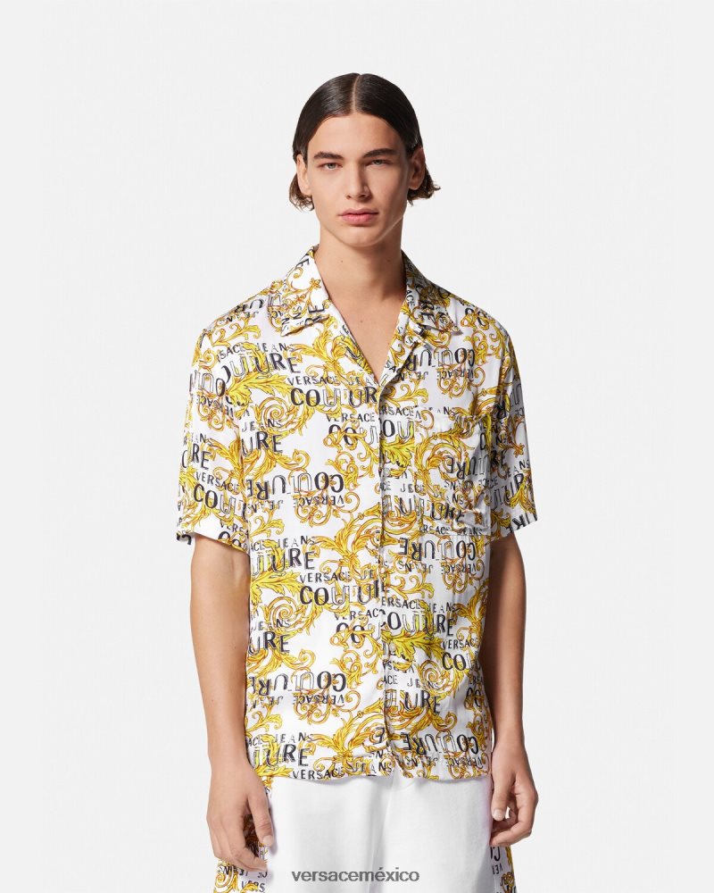 Versace camisa de alta costura con logo oro y blanco ropa hombres 84626J2396