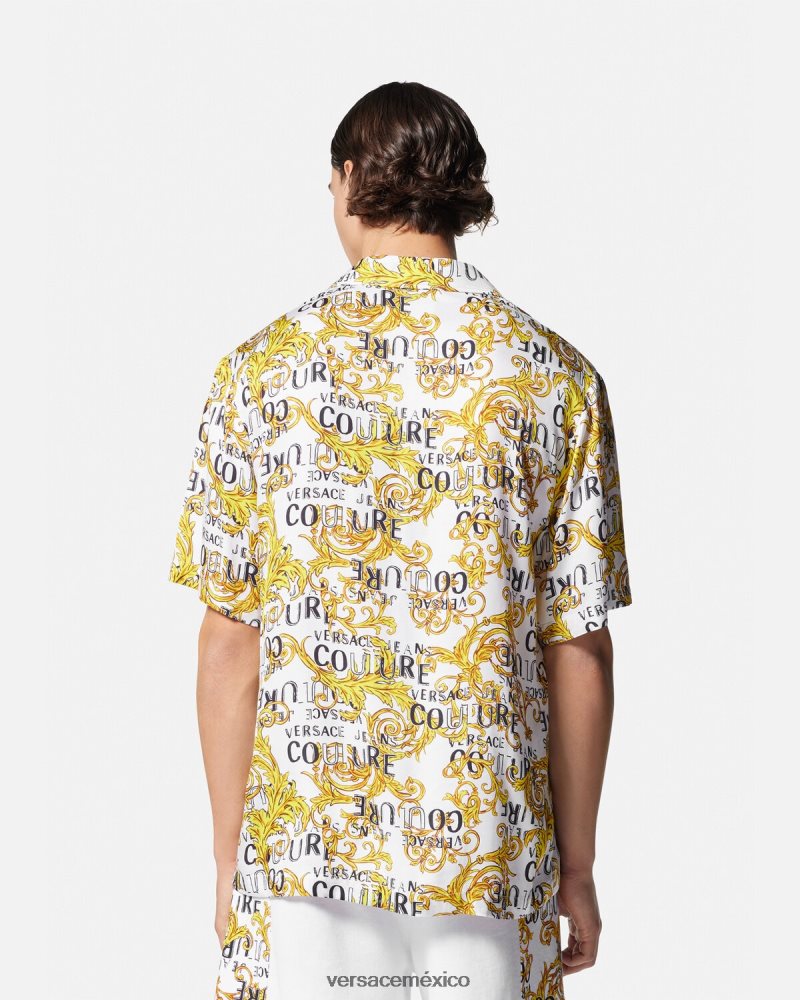 Versace camisa de alta costura con logo oro y blanco ropa hombres 84626J2396