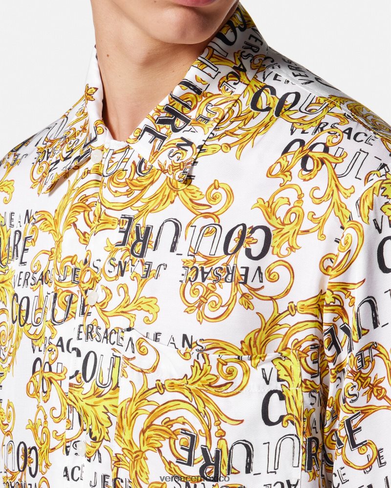 Versace camisa de alta costura con logo oro y blanco ropa hombres 84626J2396