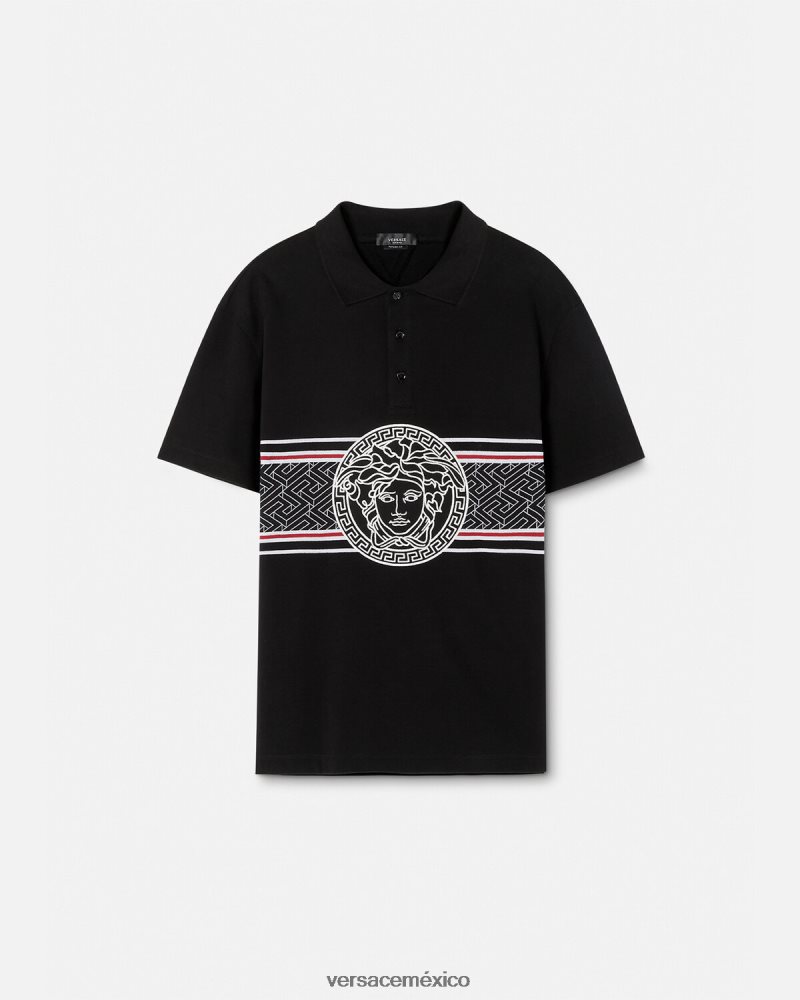 Versace playera tipo polo con bordado de Medusa negro ropa hombres 84626J1395