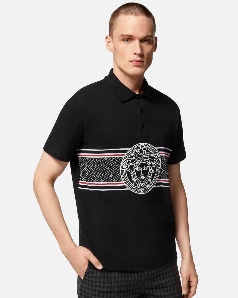 Versace playera tipo polo con bordado de Medusa negro ropa hombres 84626J1395
