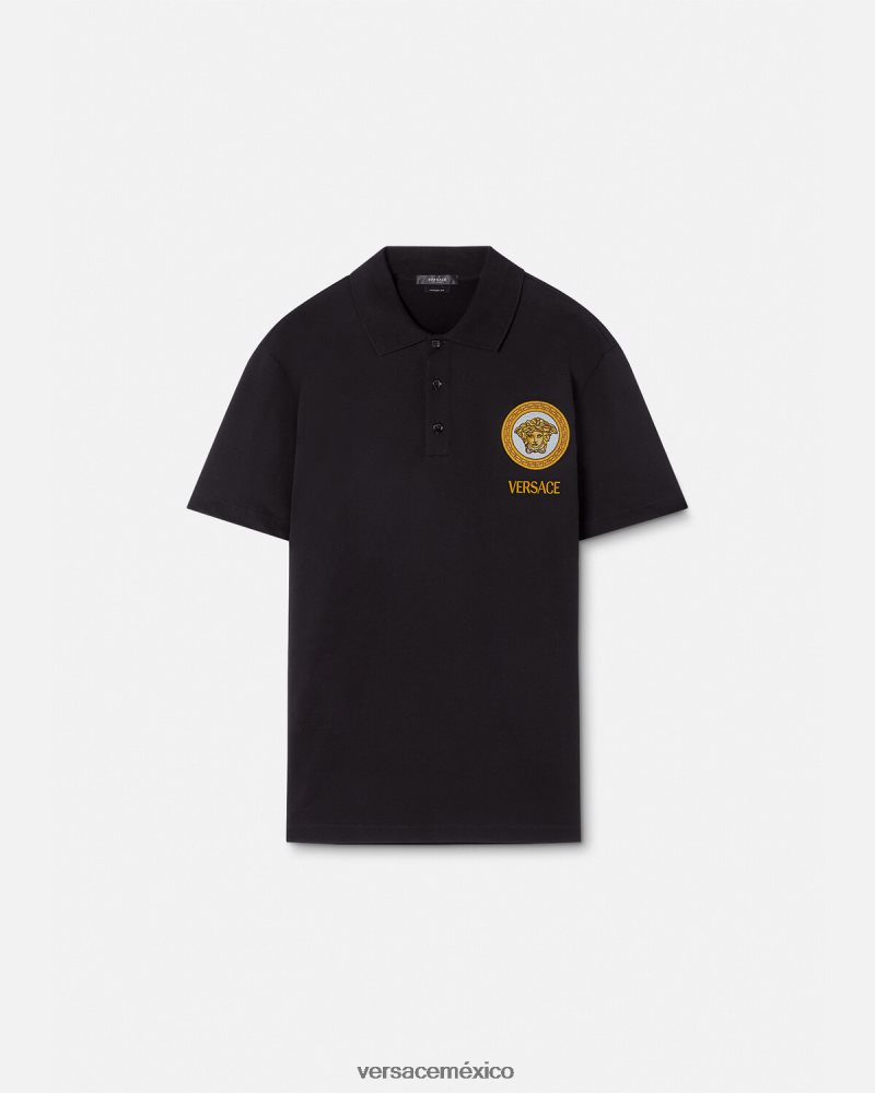 Versace playera tipo polo con bordado de Medusa negro ropa hombres 84626J1398
