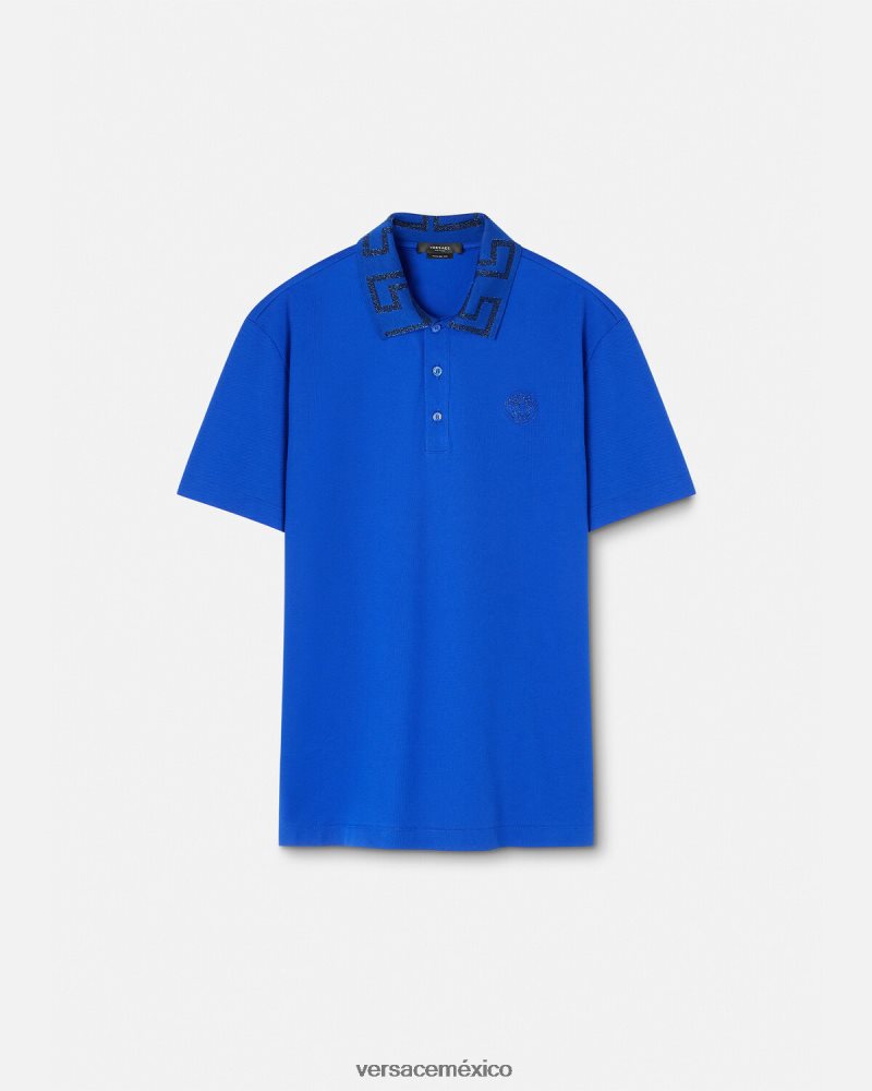 Versace playera tipo polo con greca azul ropa hombres 84626J1386