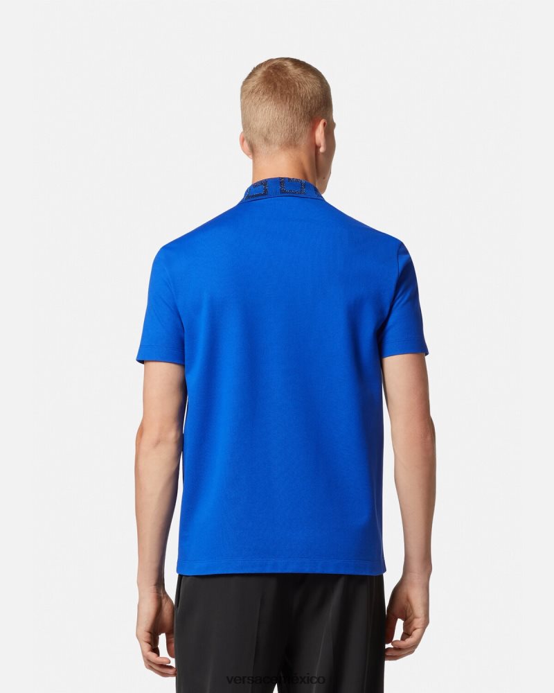 Versace playera tipo polo con greca azul ropa hombres 84626J1386