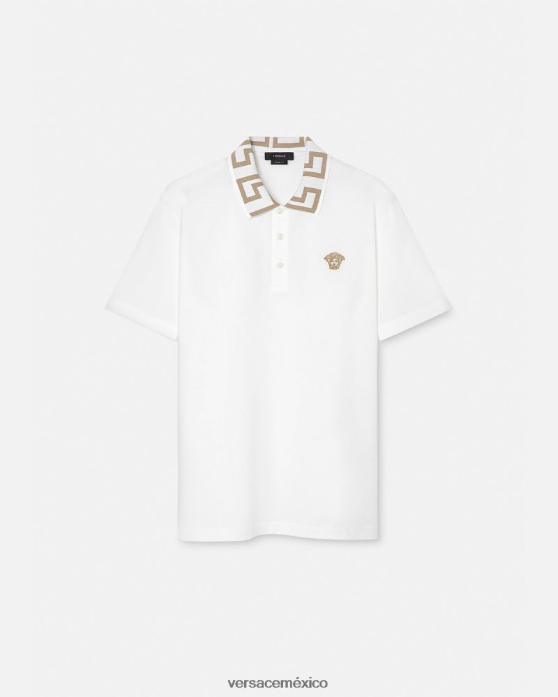 Versace playera tipo polo con greca blanco ropa hombres 84626J1376