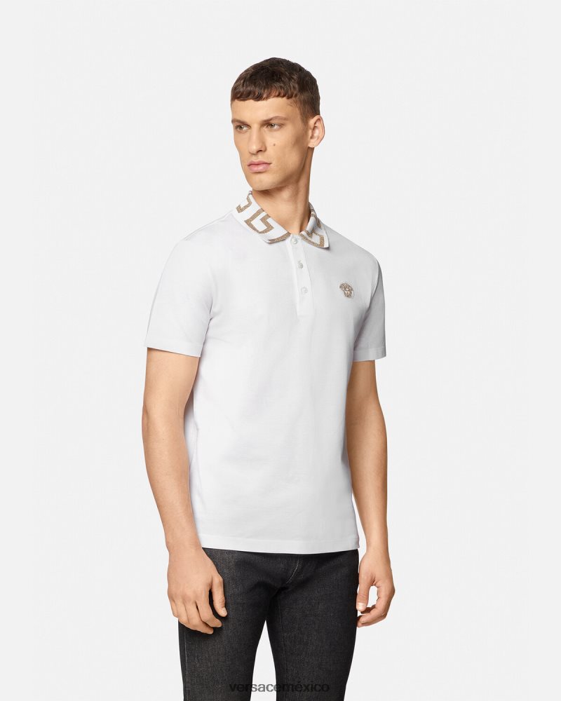 Versace playera tipo polo con greca blanco ropa hombres 84626J1376