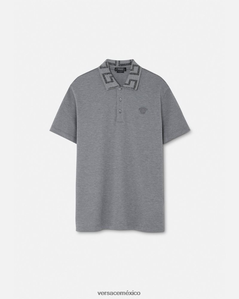 Versace playera tipo polo con greca gris ropa hombres 84626J1358