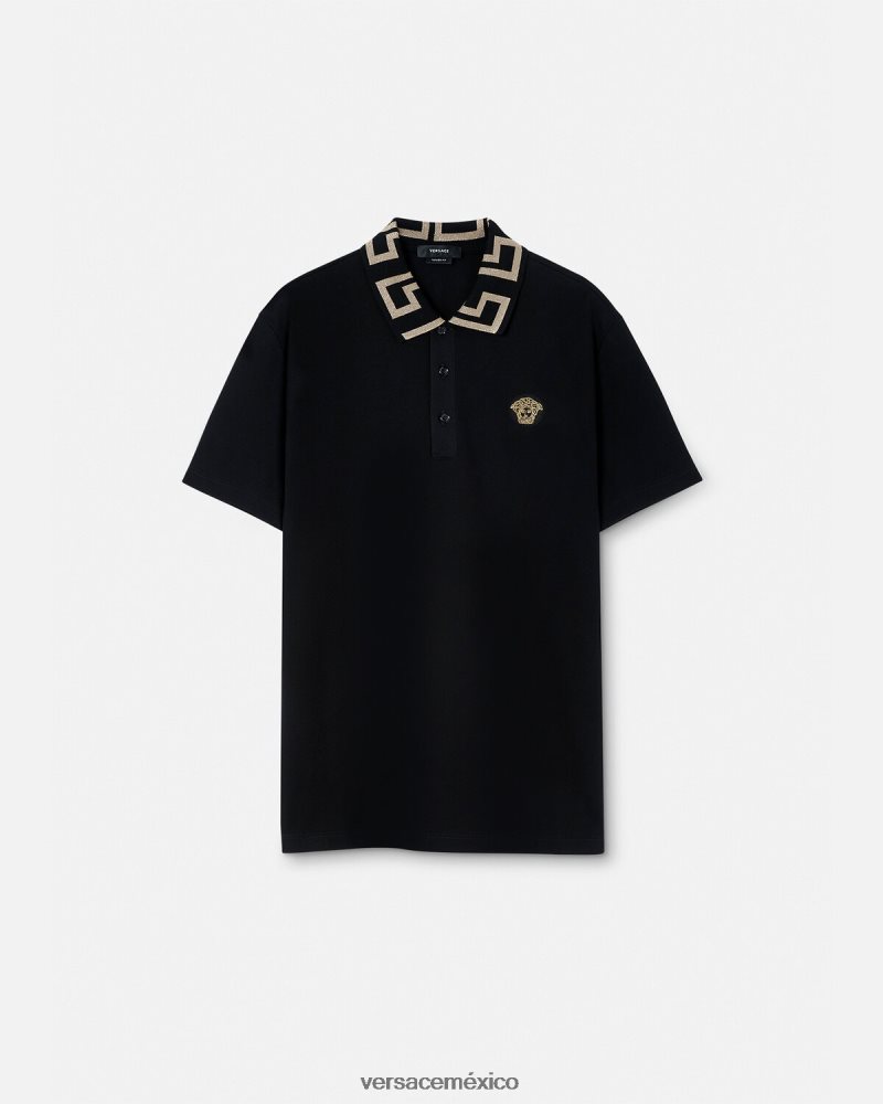 Versace playera tipo polo con greca negro ropa hombres 84626J1375