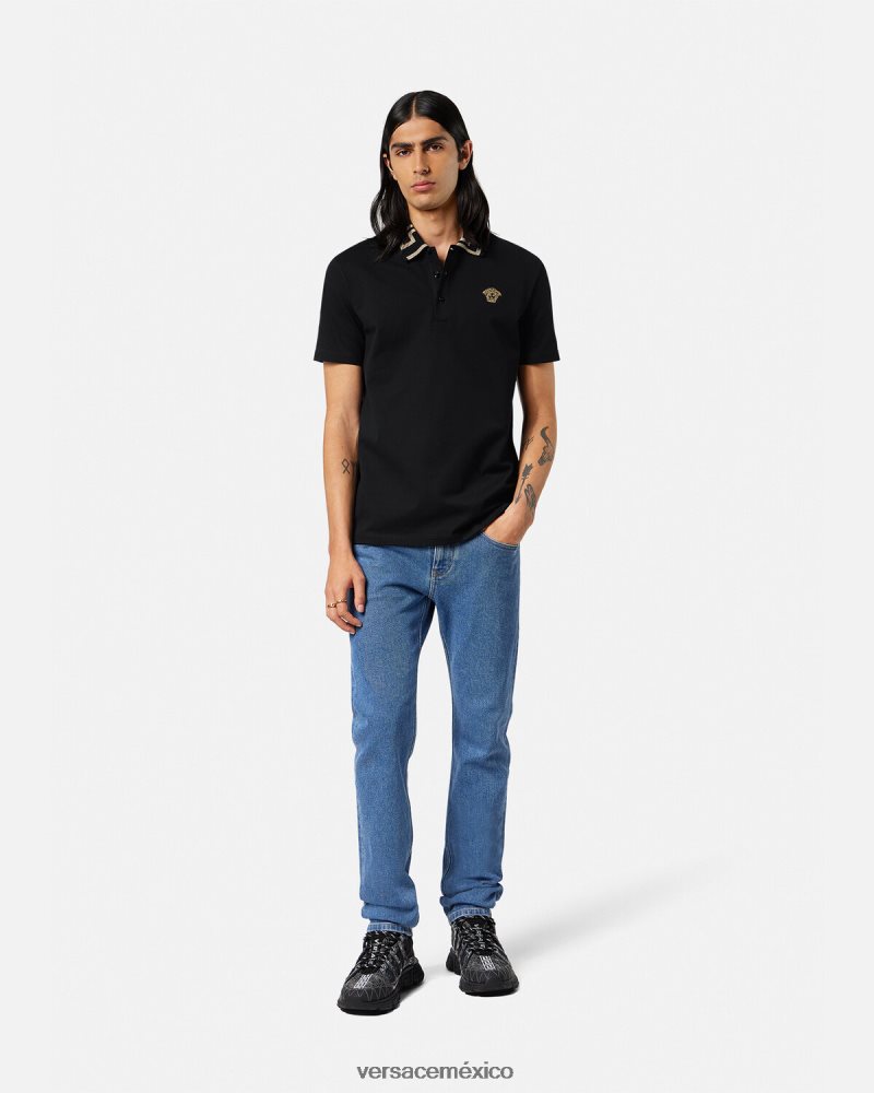Versace playera tipo polo con greca negro ropa hombres 84626J1375