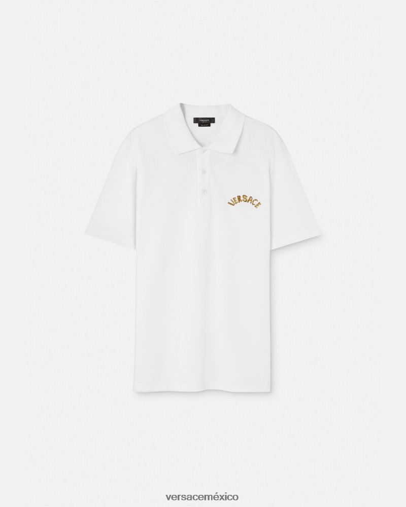 Versace playera tipo polo con logo barroco y conchas marinas blanco ropa hombres 84626J1361