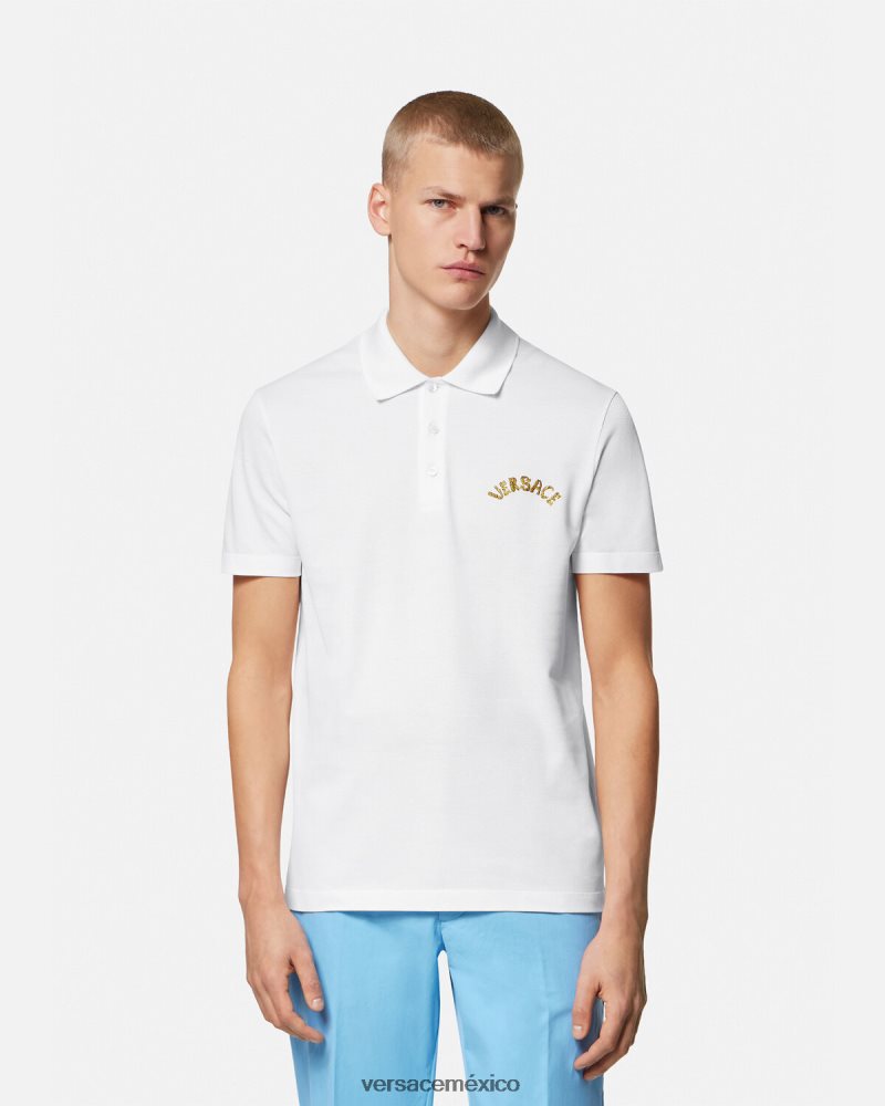 Versace playera tipo polo con logo barroco y conchas marinas blanco ropa hombres 84626J1361