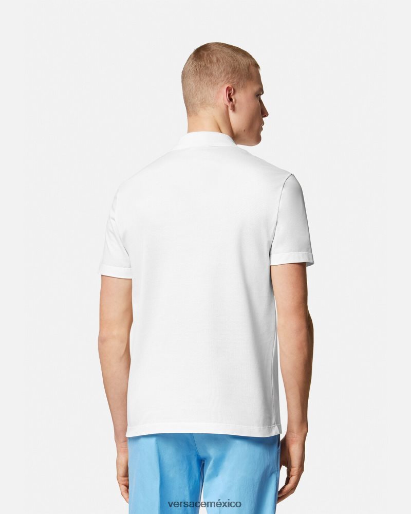 Versace playera tipo polo con logo barroco y conchas marinas blanco ropa hombres 84626J1361