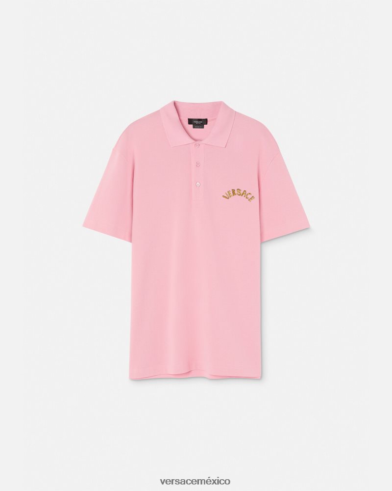 Versace playera tipo polo con logo barroco y conchas marinas rosa ropa hombres 84626J1365
