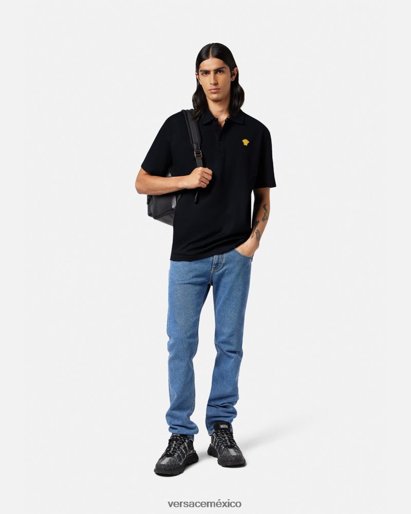 Versace playera tipo polo con medusa negro ropa hombres 84626J1373