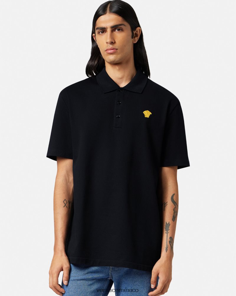 Versace playera tipo polo con medusa negro ropa hombres 84626J1373