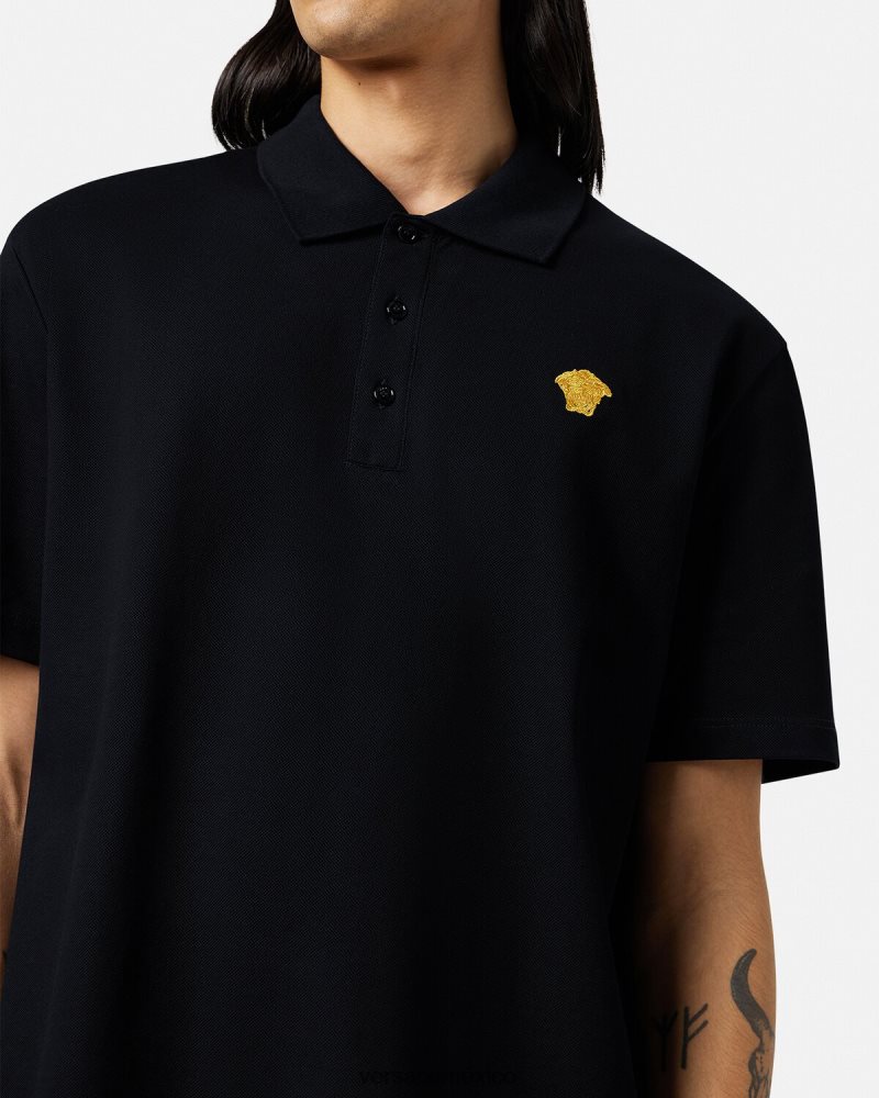Versace playera tipo polo con medusa negro ropa hombres 84626J1373