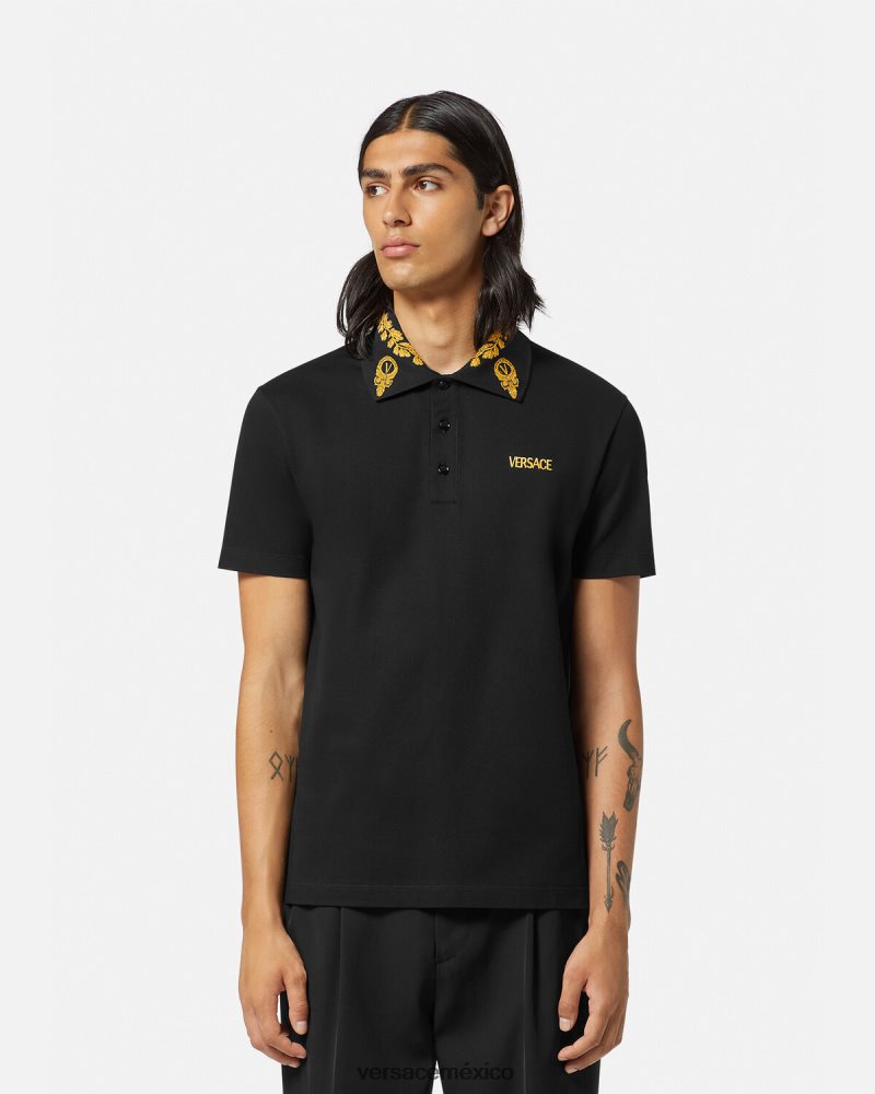 Versace polo barroco maschera negro ropa hombres 84626J1389