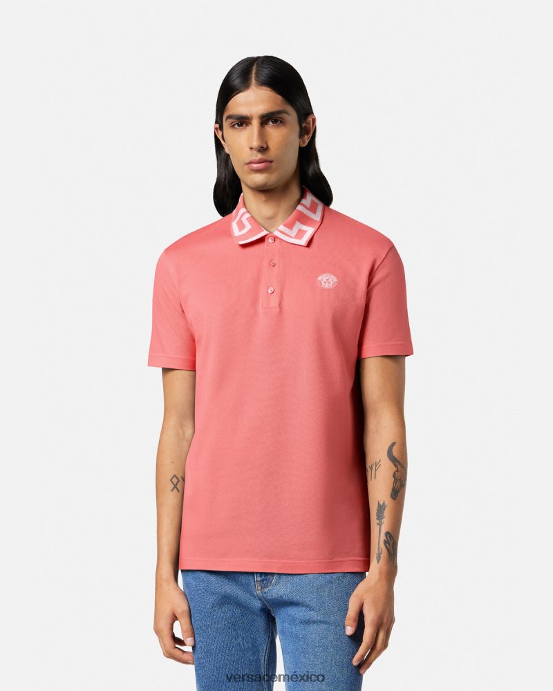 Versace polo con medusa greca rosa ropa hombres 84626J1357
