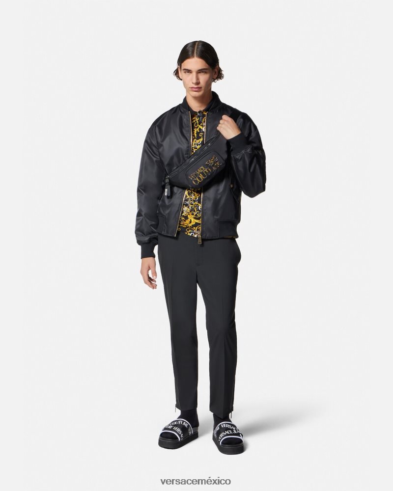 Versace polo de alta costura con logo oro negro ropa hombres 84626J2391
