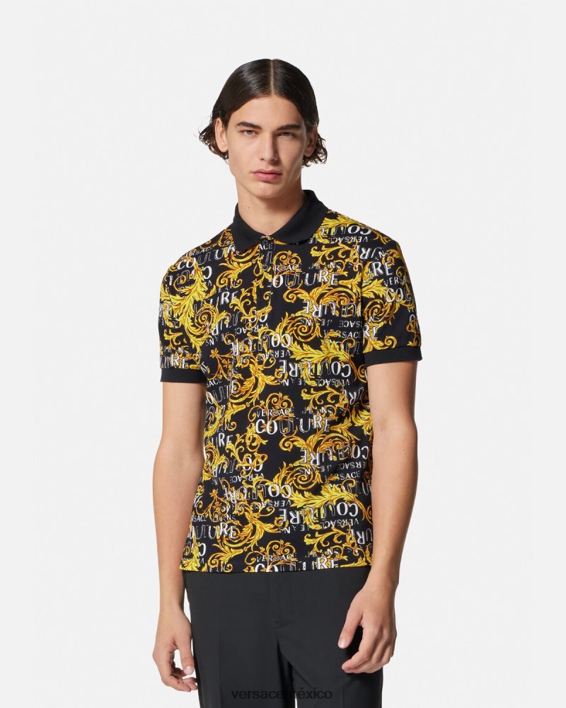 Versace polo de alta costura con logo oro negro ropa hombres 84626J2391