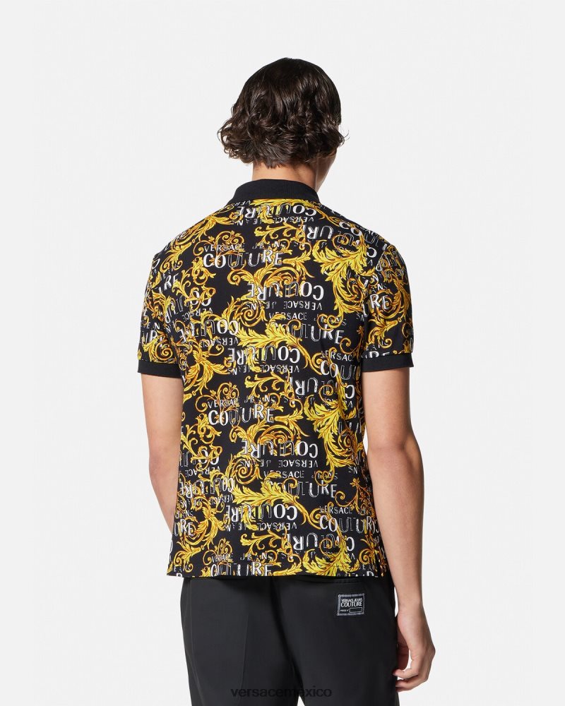 Versace polo de alta costura con logo oro negro ropa hombres 84626J2391