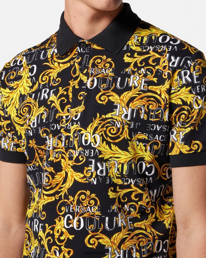 Versace polo de alta costura con logo oro negro ropa hombres 84626J2391