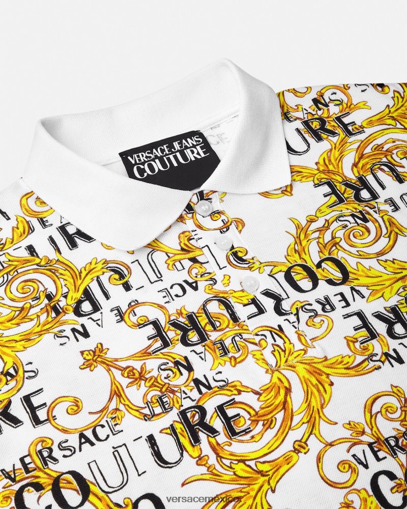 Versace polo de alta costura con logo oro y blanco ropa hombres 84626J2390