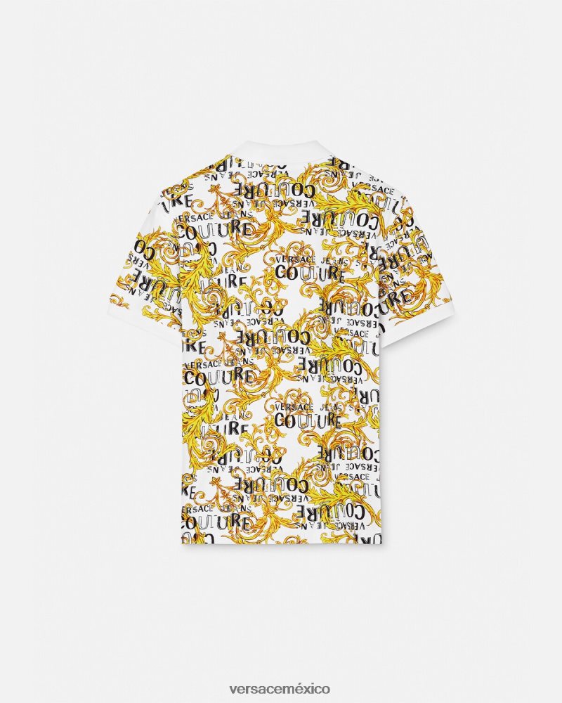 Versace polo de alta costura con logo oro y blanco ropa hombres 84626J2390