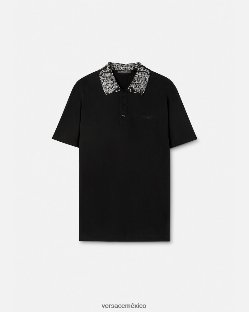 Versace polo de manga corta con tachuelas negro ropa hombres 84626J1391