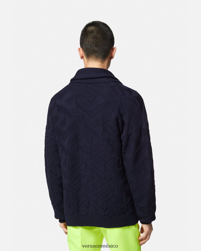 Versace cárdigan de punto con la greca azul ropa hombres 84626J1343