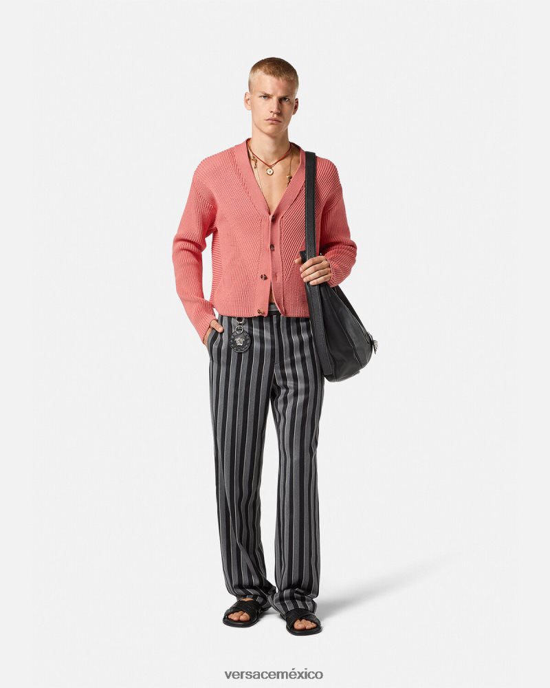 Versace cárdigan de punto en intarsia rosa ropa hombres 84626J1334