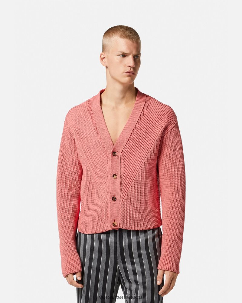 Versace cárdigan de punto en intarsia rosa ropa hombres 84626J1334