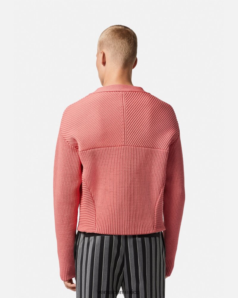 Versace cárdigan de punto en intarsia rosa ropa hombres 84626J1334