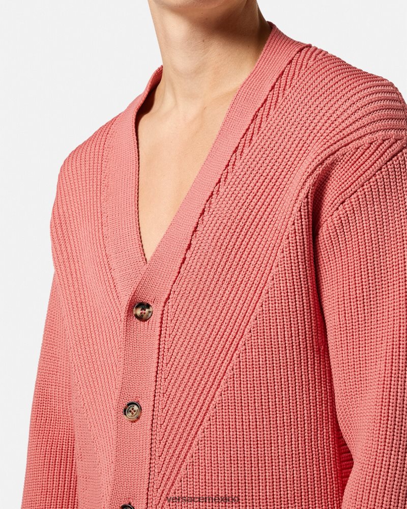 Versace cárdigan de punto en intarsia rosa ropa hombres 84626J1334