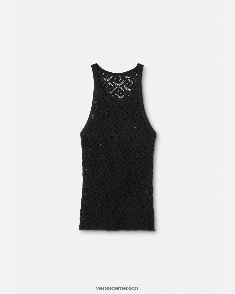 Versace camiseta sin mangas de punto con encaje la greca negro ropa hombres 84626J1340