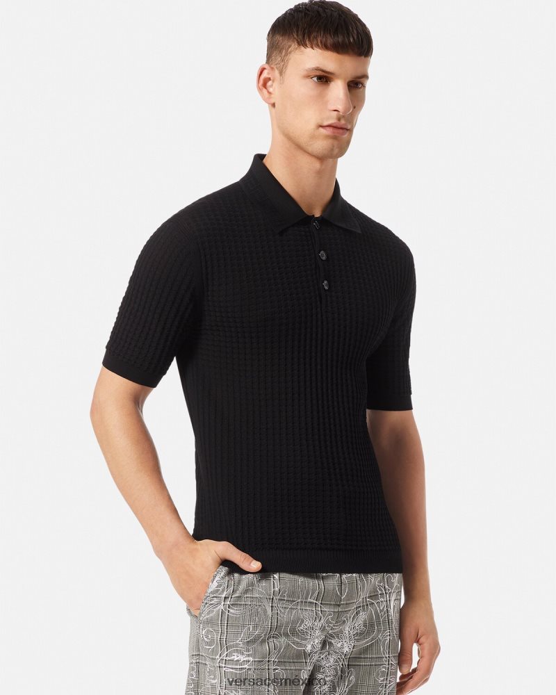Versace polo con grecas negro ropa hombres 84626J1337