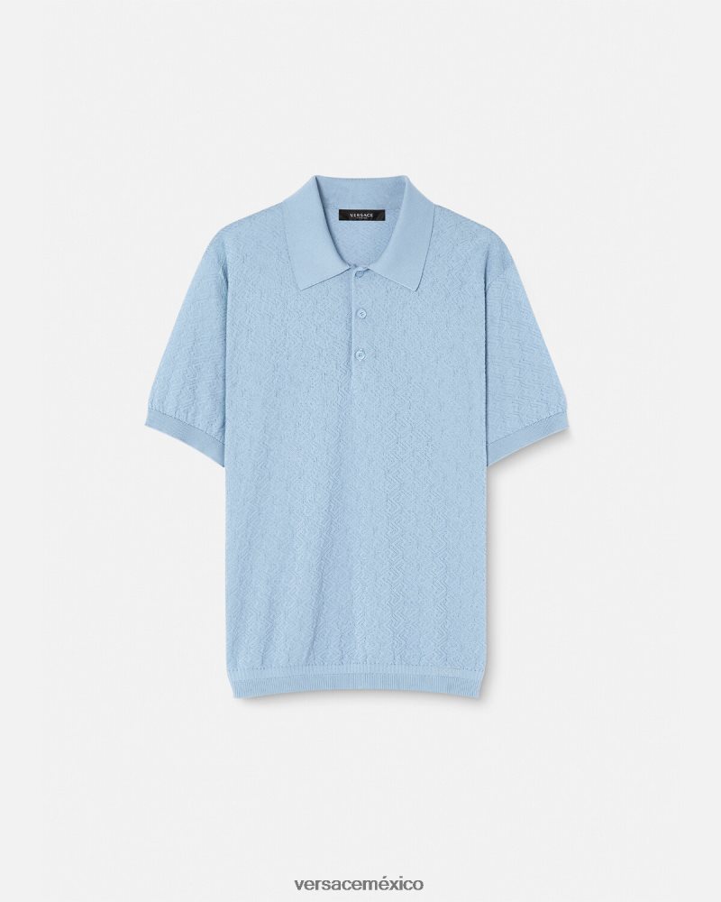 Versace polo de punto de manga corta la greca azul ropa hombres 84626J1330