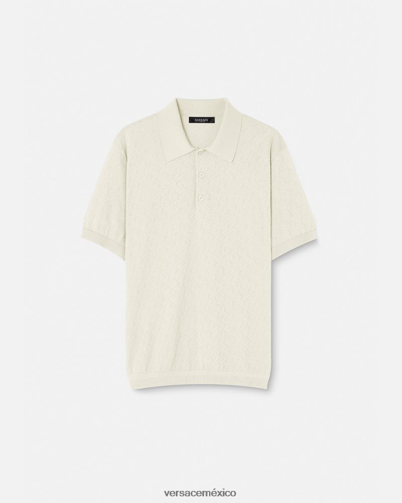 Versace polo de punto de manga corta la greca beige ropa hombres 84626J1329