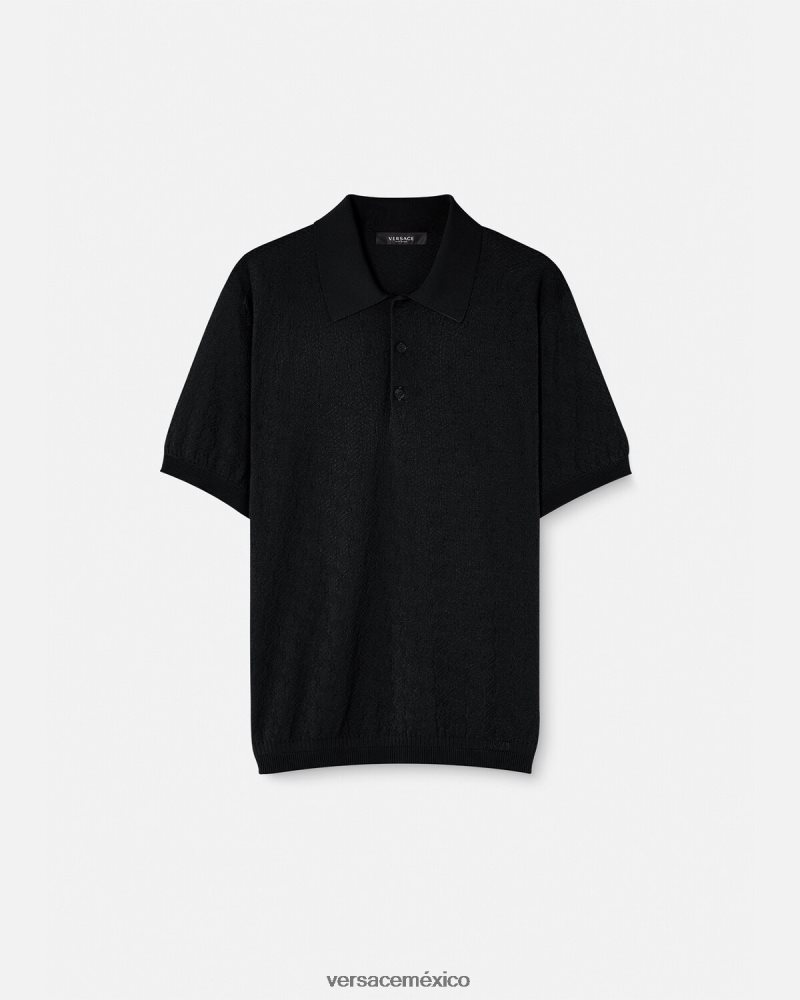 Versace polo de punto de manga corta la greca negro ropa hombres 84626J1328